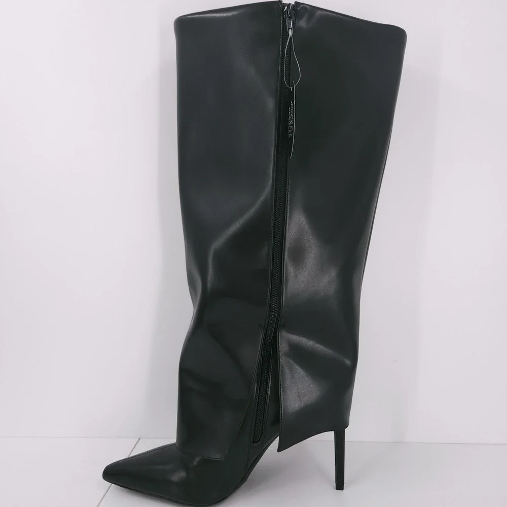 I.N.C Skylar Fold Over Cuffed Knee High Boots Black Micro Womens 11 M WC